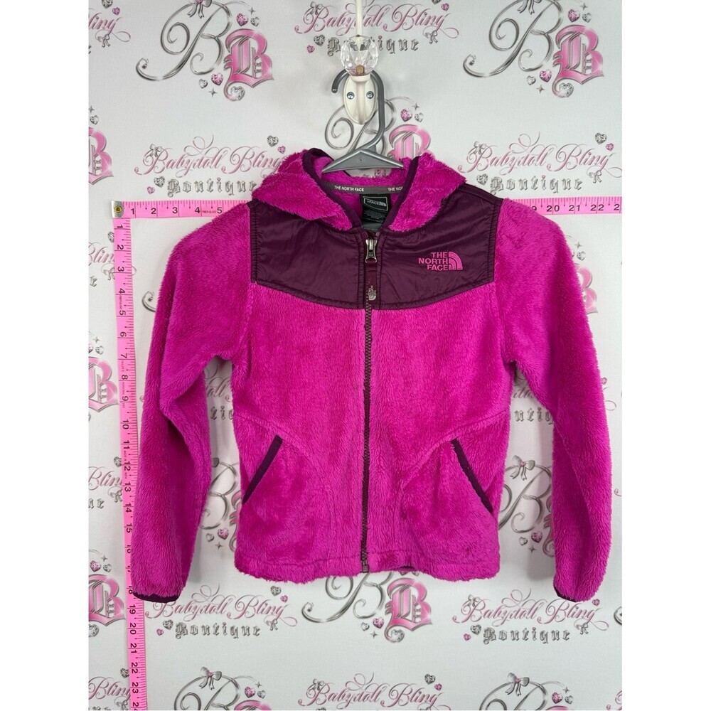 The North Face Girls' Pink Fuzzy Fleece Hoodie with Maroon Yoke